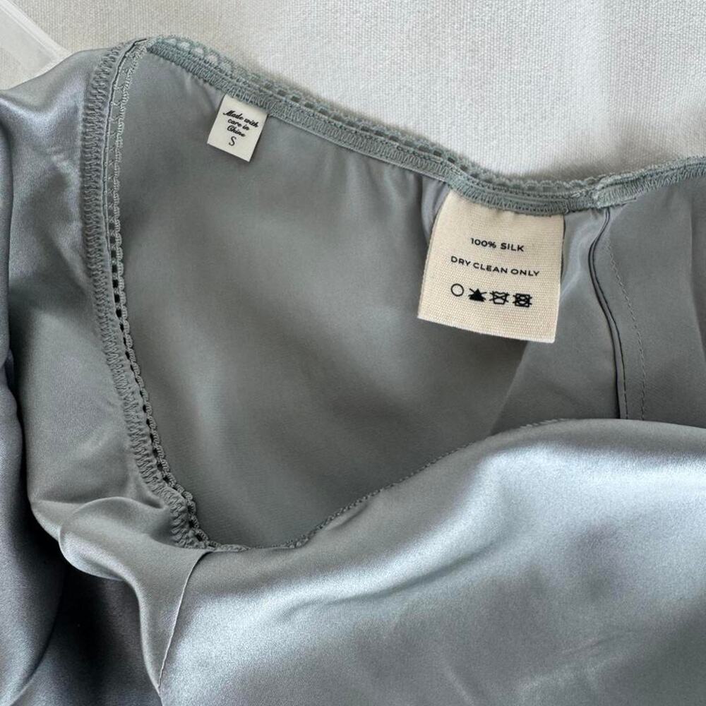 Grayblue real silk midi skirt with lace trim - Picture 4 of 4